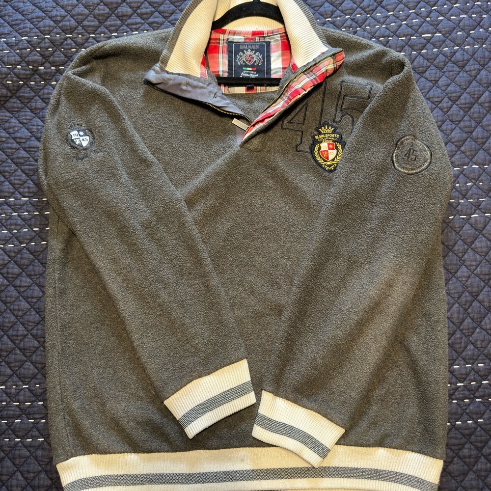 Vintage Balmain Quarter Zip with Red Plaid Lining